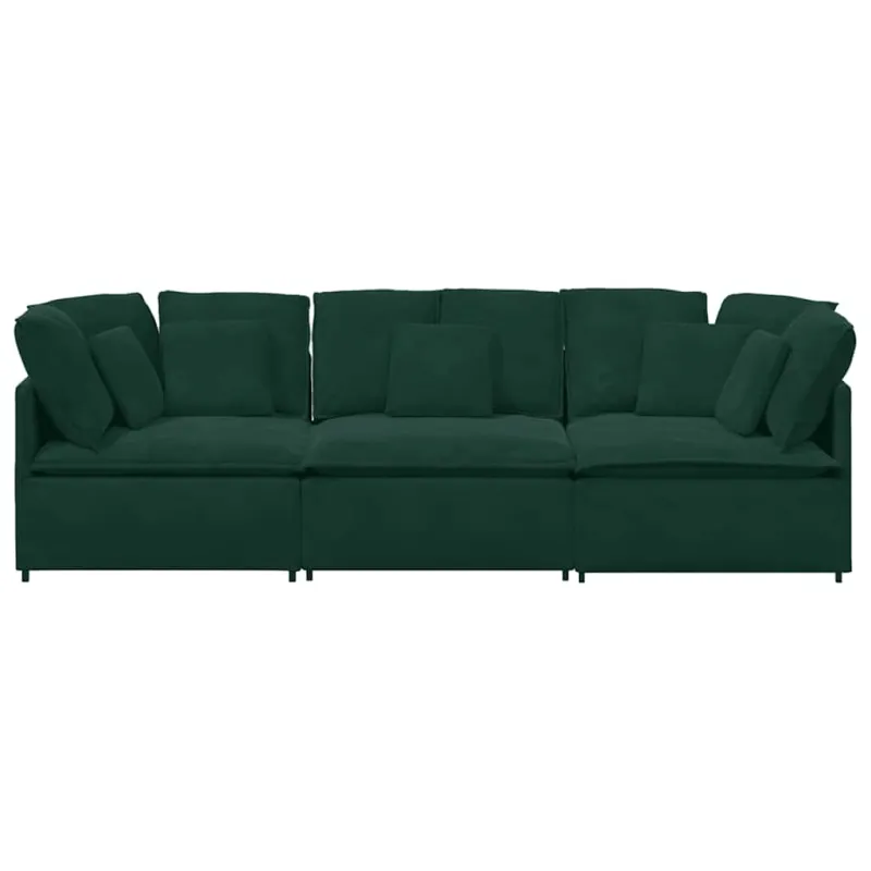 Modulinė sofa su pagalvėlėmis, aksominė, tamsiai žalia
