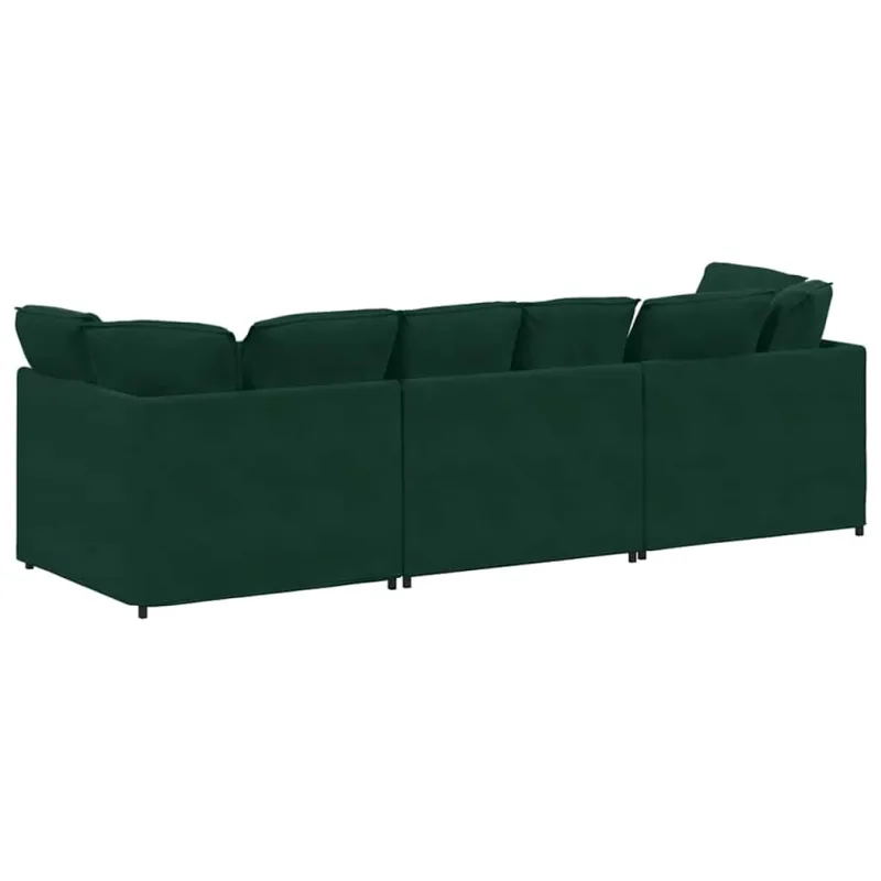 Modulinė sofa su pagalvėlėmis, aksominė, tamsiai žalia