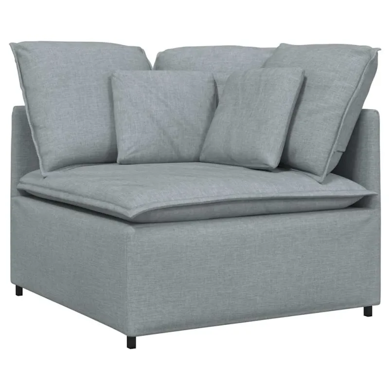 Modulinė sofa su pakoja ir pagalvėlėmis, audinys, šviesiai pilka