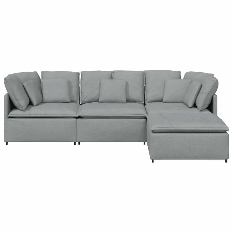 Modulinė sofa su pakoja ir pagalvėlėmis, audinys, šviesiai pilka