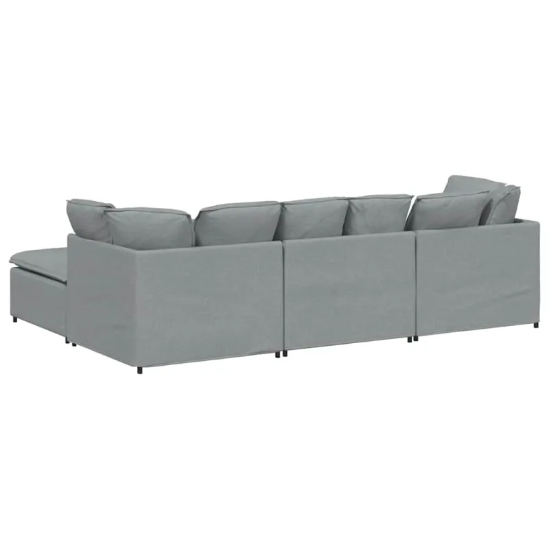 Modulinė sofa su pakoja ir pagalvėlėmis, audinys, šviesiai pilka