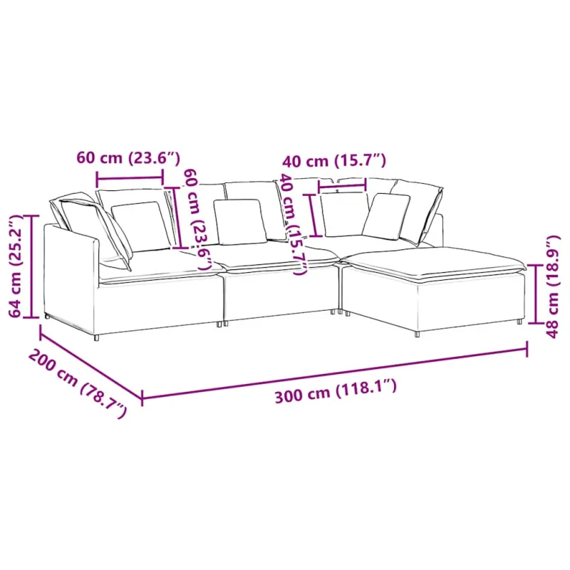 Modulinė sofa su pakoja ir pagalvėlėmis, audinys, šviesiai pilka