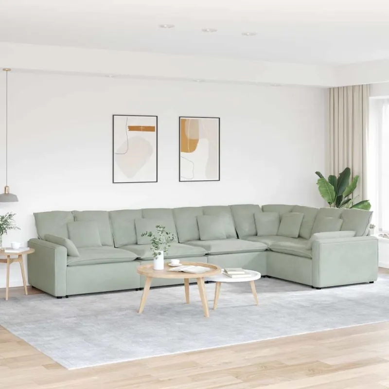 Modulinė sofa su pagalvėlėmis, aksominė, šviesiai pilka
