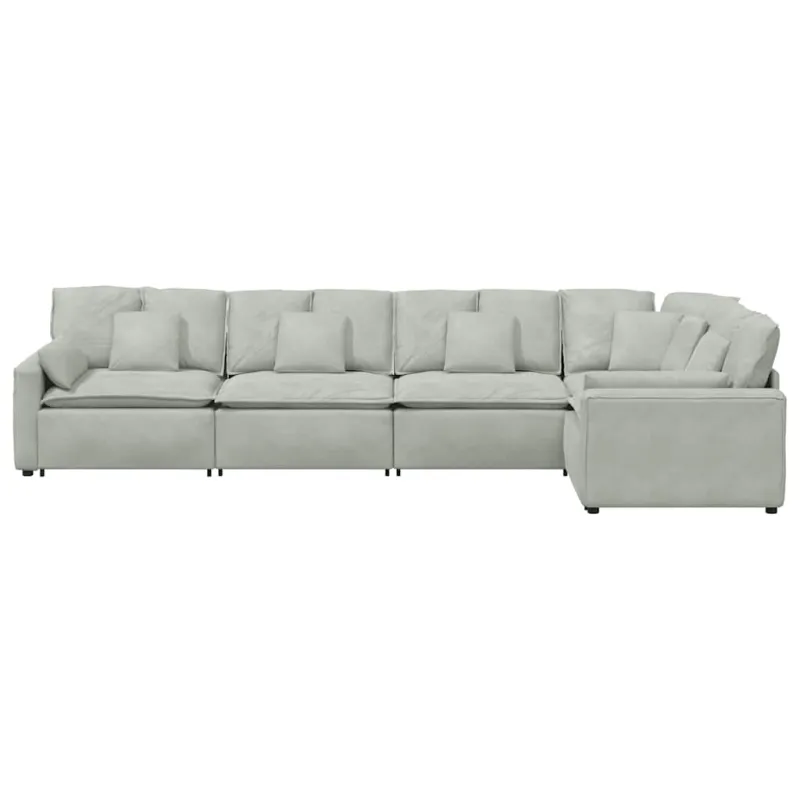 Modulinė sofa su pagalvėlėmis, aksominė, šviesiai pilka