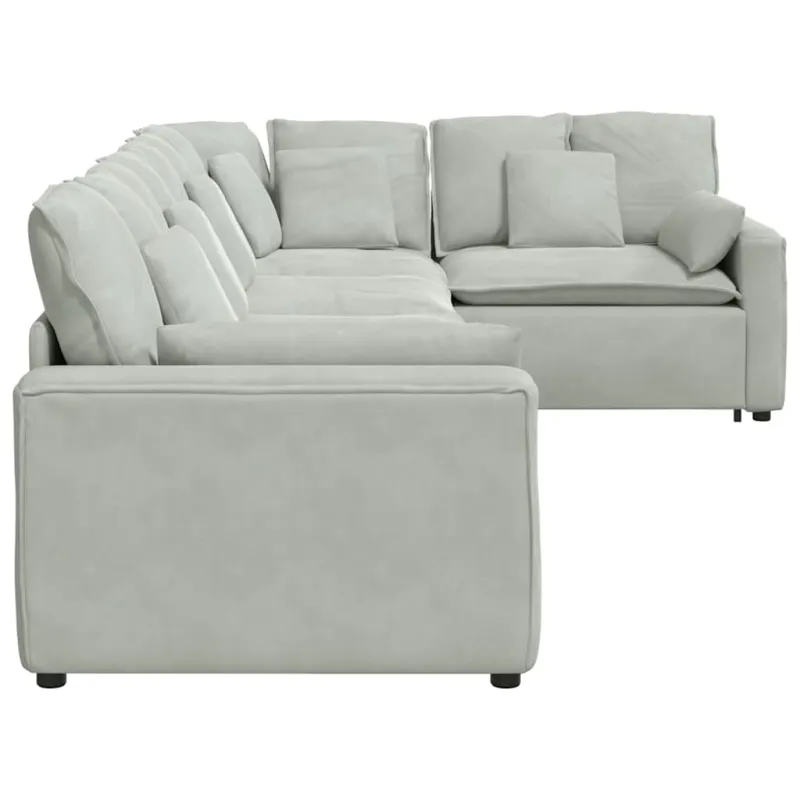 Modulinė sofa su pagalvėlėmis, aksominė, šviesiai pilka