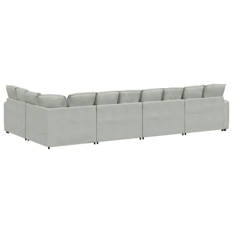Modulinė sofa su pagalvėlėmis, aksominė, šviesiai pilka