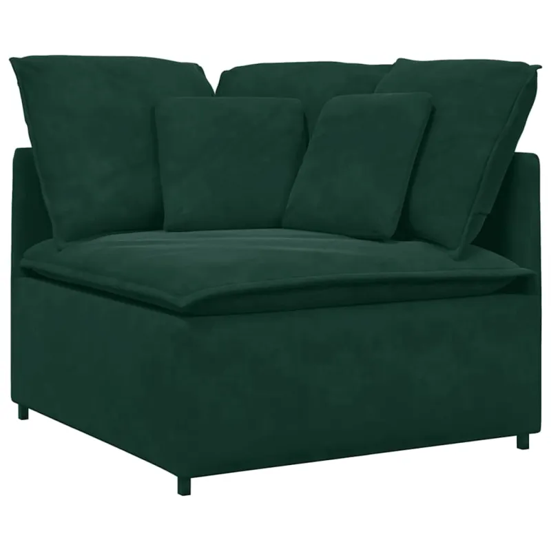 Modulinė sofa su pagalvėlėmis, aksominė, tamsiai žalia