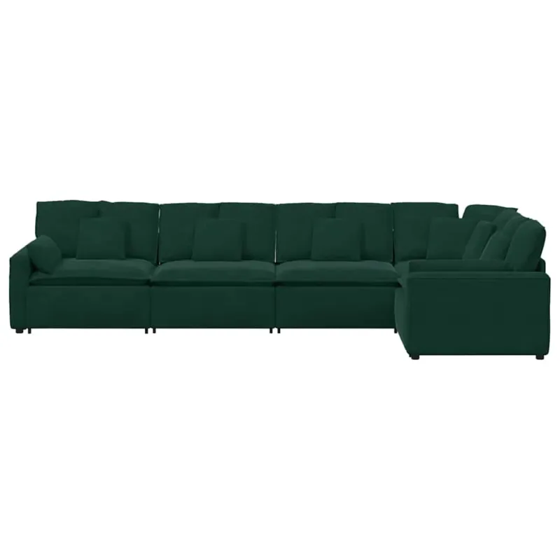 Modulinė sofa su pagalvėlėmis, aksominė, tamsiai žalia
