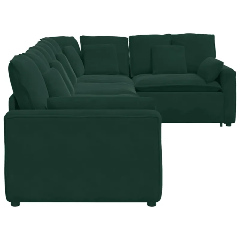 Modulinė sofa su pagalvėlėmis, aksominė, tamsiai žalia