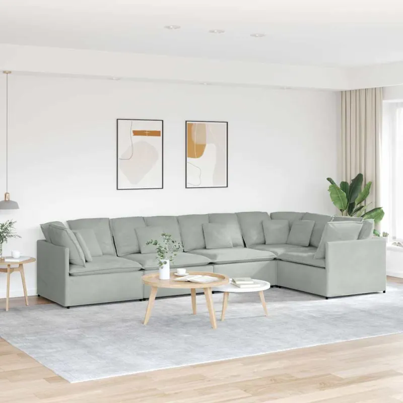 Modulinė sofa su pagalvėlėmis, aksominė, šviesiai pilka