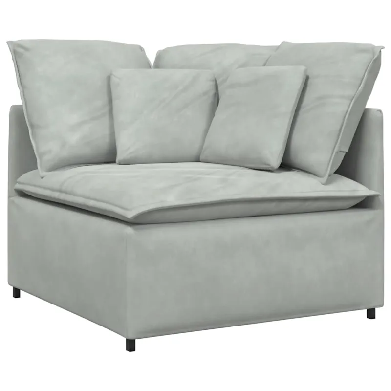 Modulinė sofa su pagalvėlėmis, aksominė, šviesiai pilka
