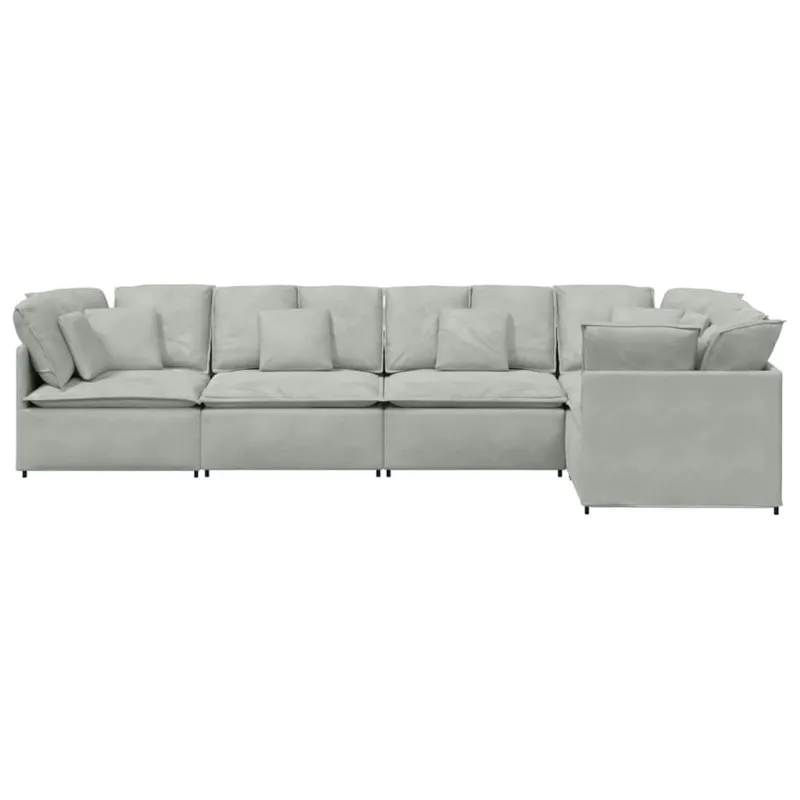 Modulinė sofa su pagalvėlėmis, aksominė, šviesiai pilka