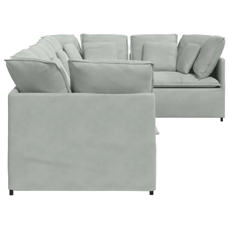 Modulinė sofa su pagalvėlėmis, aksominė, šviesiai pilka