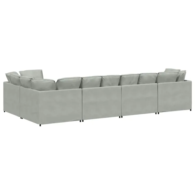 Modulinė sofa su pagalvėlėmis, aksominė, šviesiai pilka