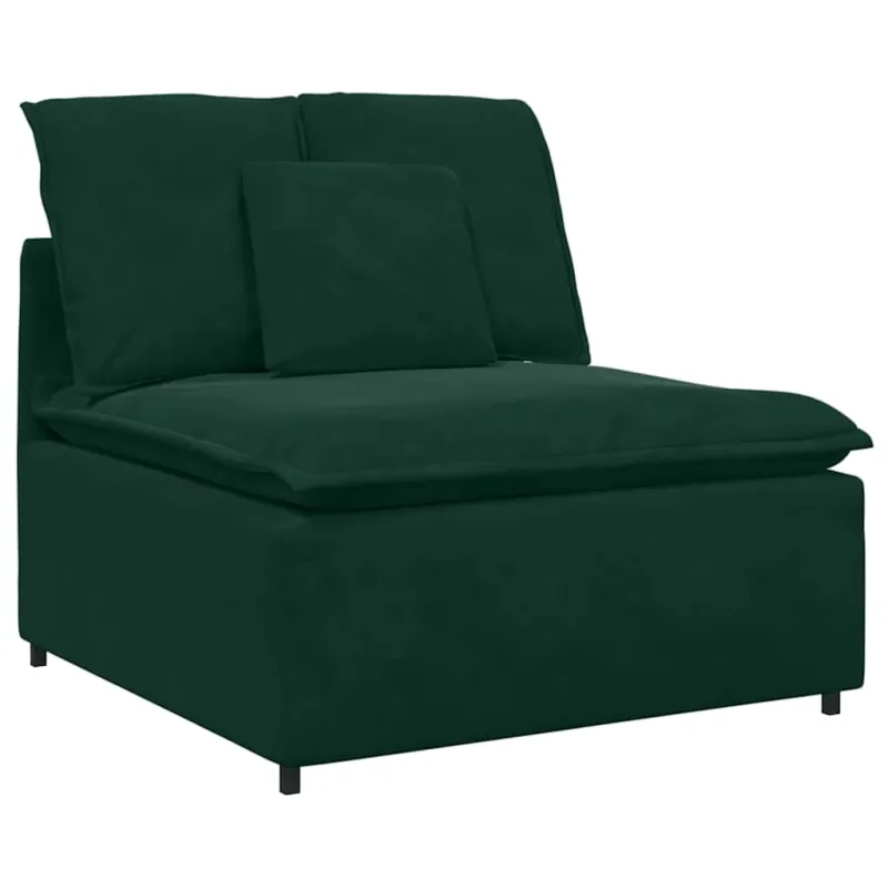 Modulinė sofa su pagalvėlėmis, aksominė, tamsiai žalia