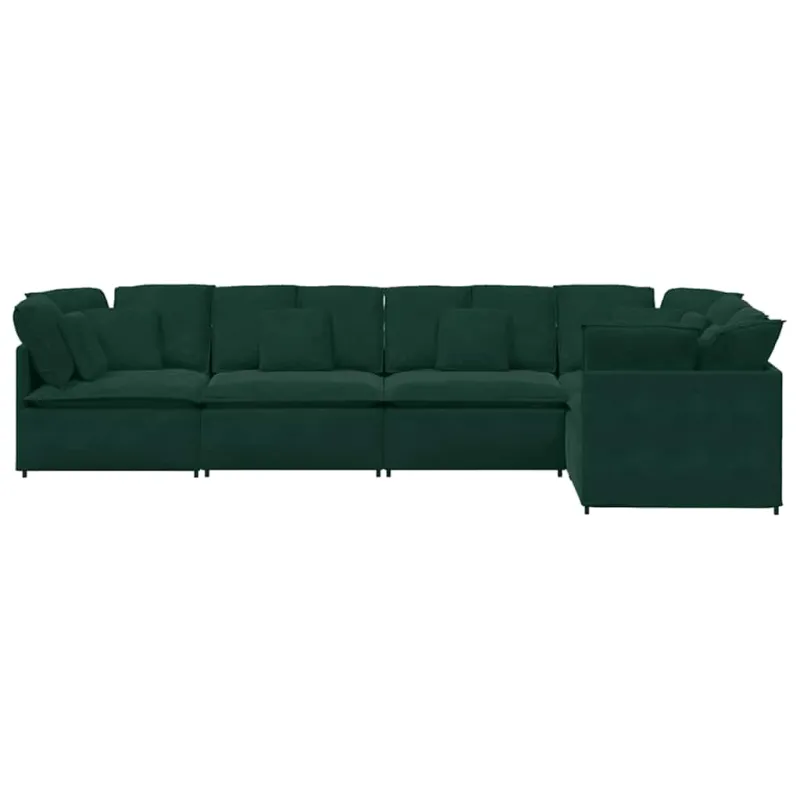 Modulinė sofa su pagalvėlėmis, aksominė, tamsiai žalia