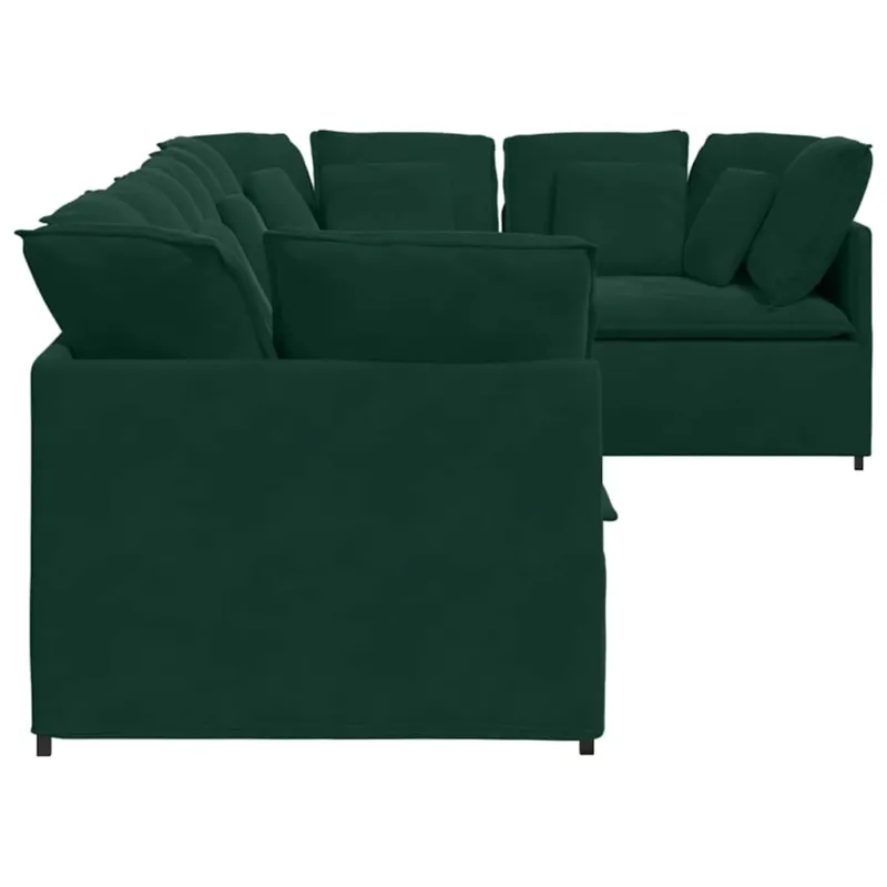 Modulinė sofa su pagalvėlėmis, aksominė, tamsiai žalia