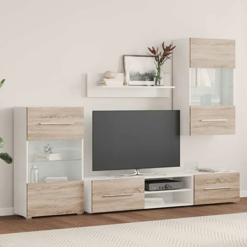 5 dalių televizoriaus spintelės su LED apšvietimu, sonoma ąžuolas, inžinerinė mediena