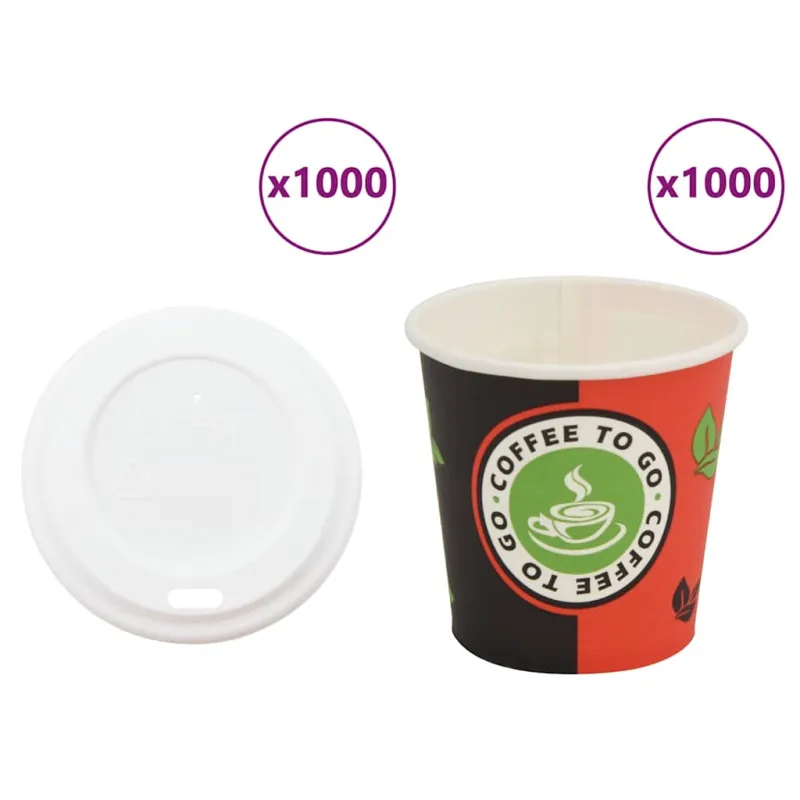 Popieriniai kavos puodeliai su dangteliais, 1000 vnt., 120 ml, 12 uncijų