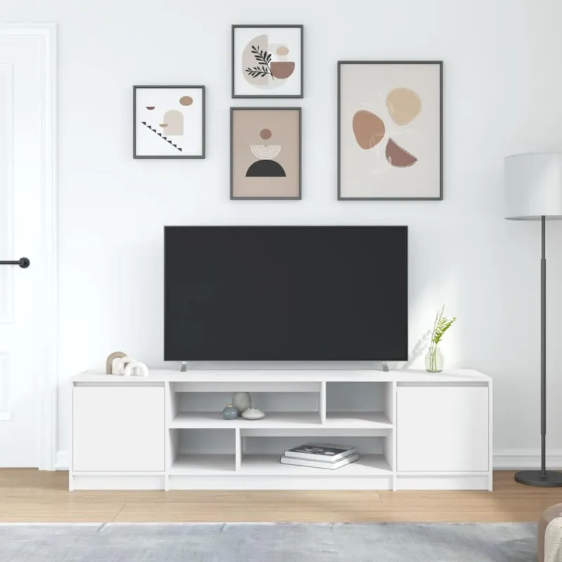 TV spintelė, balta, 188,5x41x50cm, inžinerinė mediena