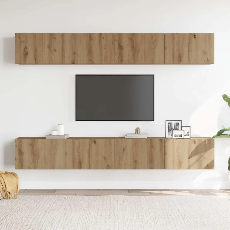 4 dalių prie sienos tvirtinamas televizoriaus spintelių komplektas, ąžuolo spalvos, 100x30x30 cm