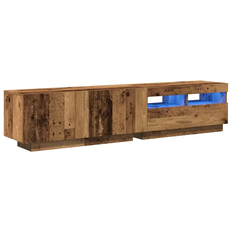 TV spintelė su LED lemputėmis, senovinė mediena, 180x35x40cm, inžinerinė mediena
