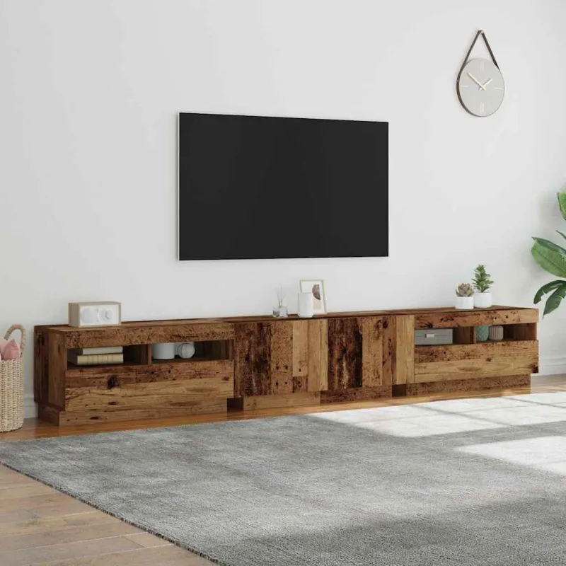 TV spintelė su LED lemputėmis, senovinė mediena, 260x35x40cm, inžinerinė mediena