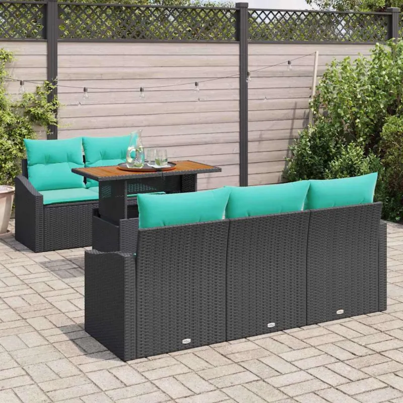 Sodo valgomojo komplektas 6 pcs Juoda ir žalsvai mėlyna