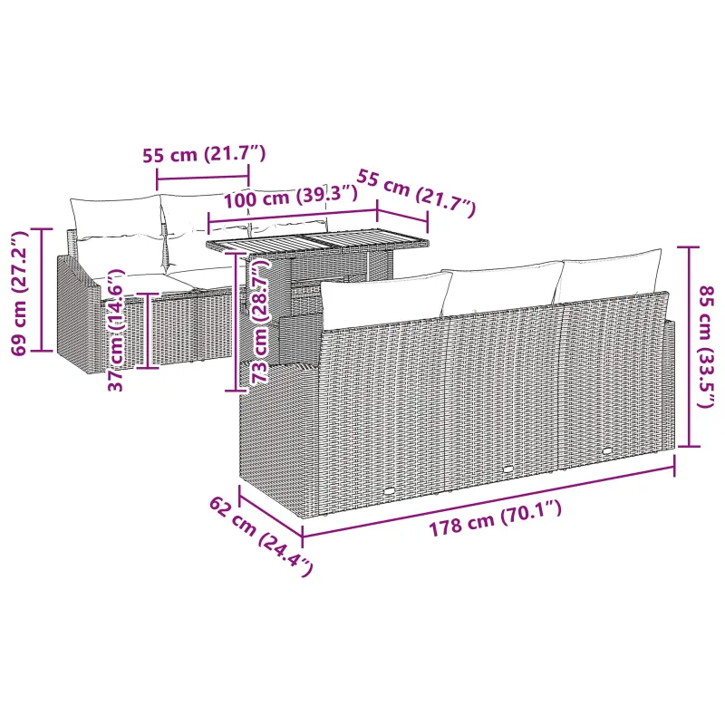 Sodo valgomojo komplektas 7 pcs Juoda ir žalsvai mėlyna