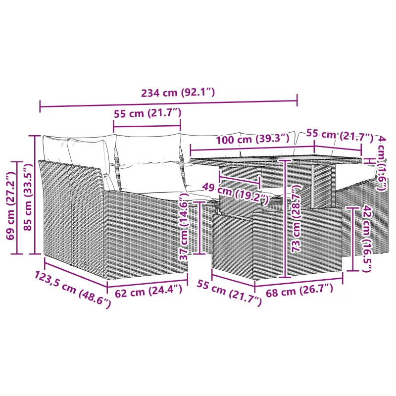 Sodo valgomojo komplektas 7 pcs Juoda ir žalsvai mėlyna