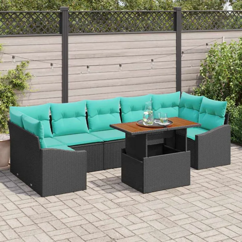 Sodo valgomojo komplektas su pagalve 8 pcs Juoda ir mėlyna