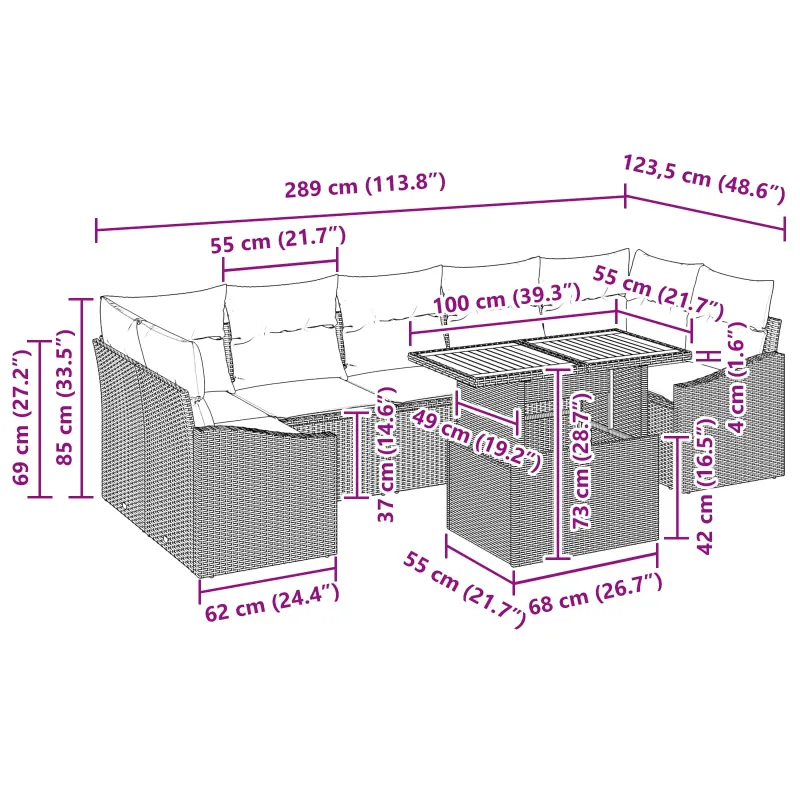 Sodo valgomojo komplektas su pagalve 8 pcs Juoda ir mėlyna