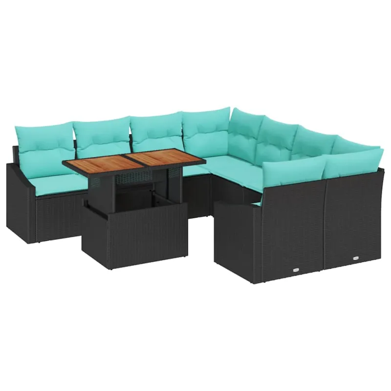 Sodo valgomojo komplektas 9 pcs Juoda ir žalsvai mėlyna