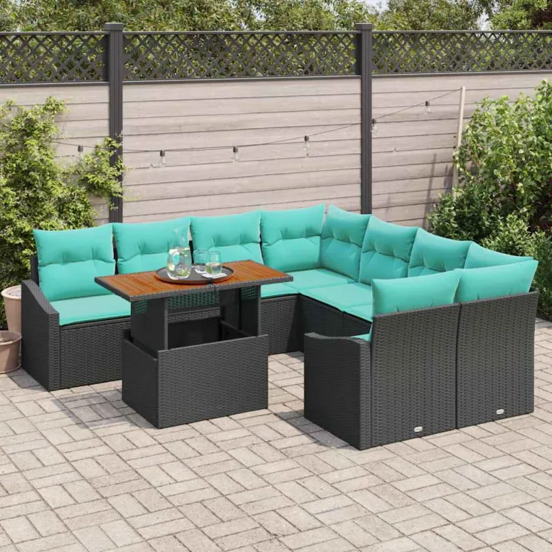 Sodo valgomojo komplektas 9 pcs Juoda ir žalsvai mėlyna