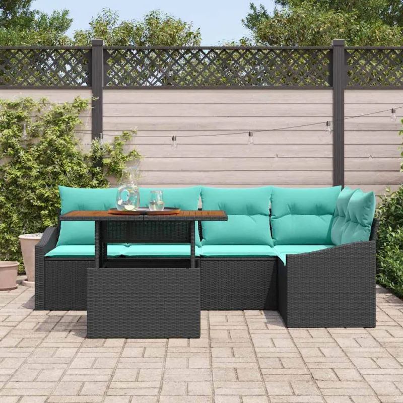 Sodo valgomojo komplektas 6 pcs Juoda ir žalsvai mėlyna