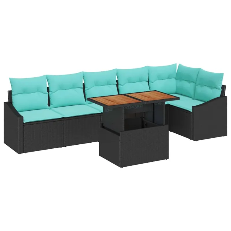 Sodo valgomojo komplektas 7 pcs Juoda ir žalsvai mėlyna