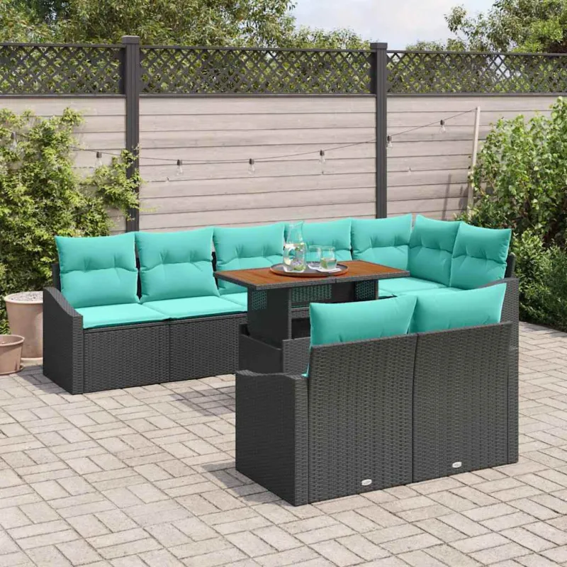 Sodo valgomojo komplektas 9 pcs Juoda ir žalsvai mėlyna