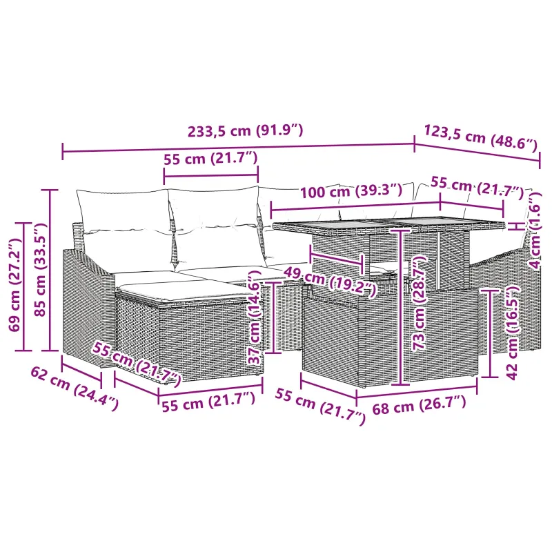 Sodo valgomojo komplektas 7 pcs Juoda ir žalsvai mėlyna