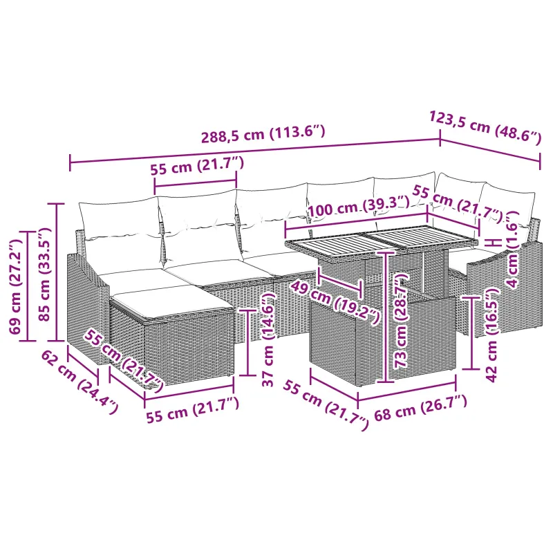 Sodo Sofų Rinkinys su pagalve 8 pcs Juoda ir žalsvai mėlyna