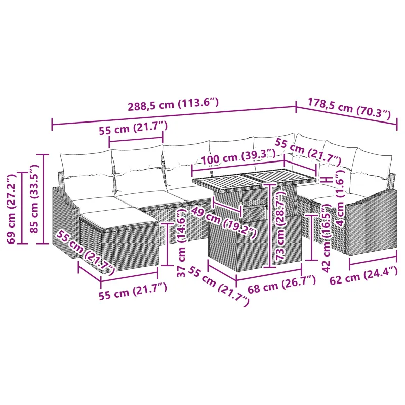 Sodo valgomojo komplektas 9 pcs Juoda ir žalsvai mėlyna