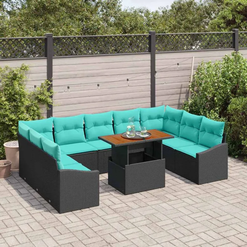 Sodo valgomojo komplektas 10 pcs Juoda ir žalsvai mėlyna