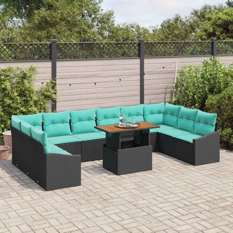 Sodo valgomojo komplektas 11 pcs Juoda ir žalsvai mėlyna