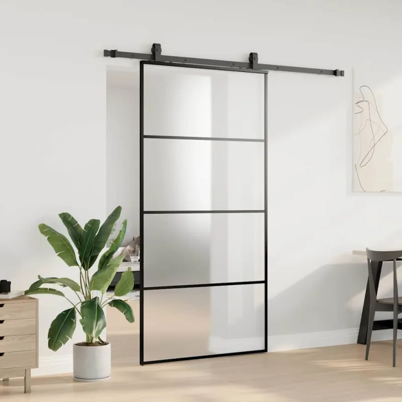 Stumdomos durys su furnitūra, juodos, 102,5x205 cm, ESG stiklas