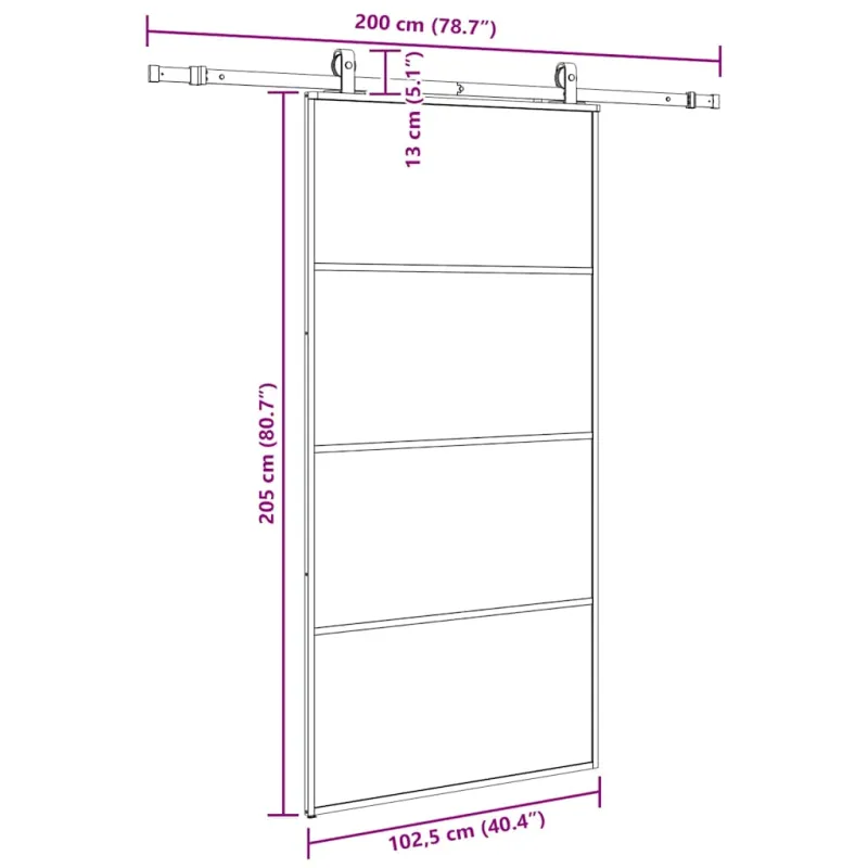 Stumdomos durys su furnitūra, juodos, 102,5x205 cm, ESG stiklas