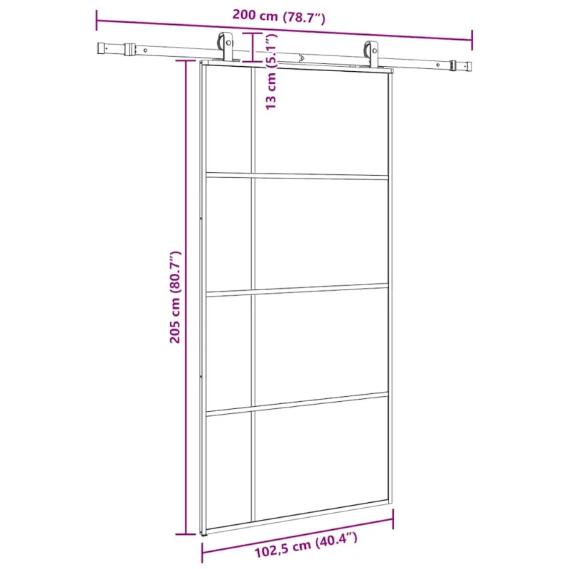 Stumdomos durys su furnitūra, juodos, 102,5x205 cm, ESG stiklas