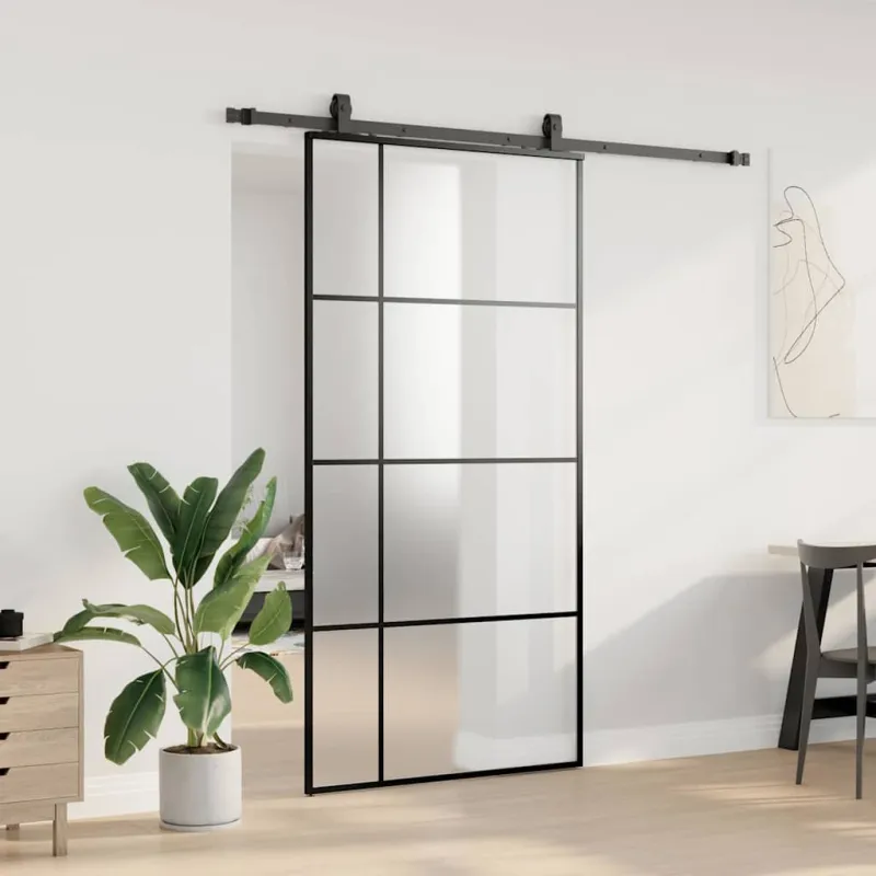 Stumdomos durys su furnitūra, juodos, 102,5x205 cm, ESG stiklas