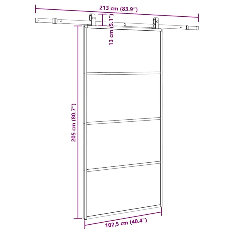 Stumdomos durys su furnitūra, juodos, 102,5x205 cm, ESG stiklas