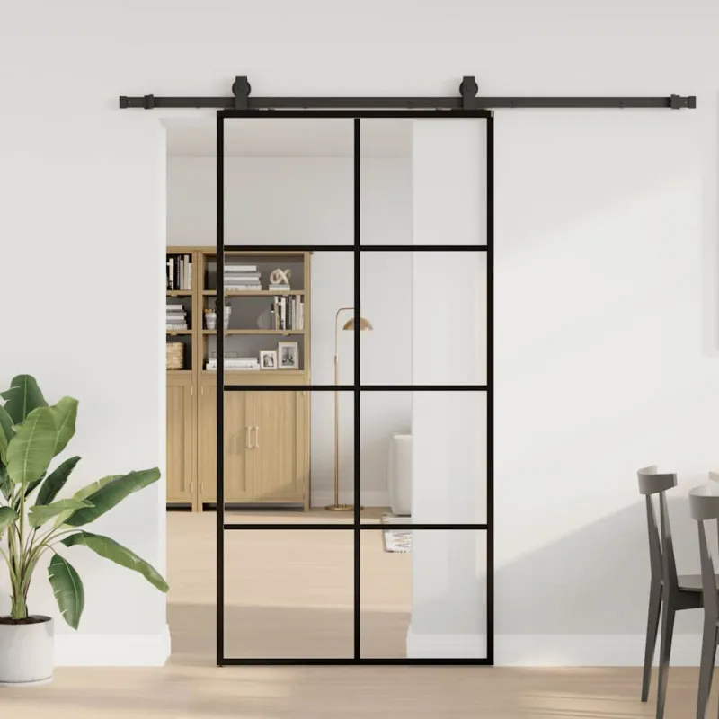 Stumdomos durys su furnitūra, juodos, 102,5x205 cm, ESG stiklas