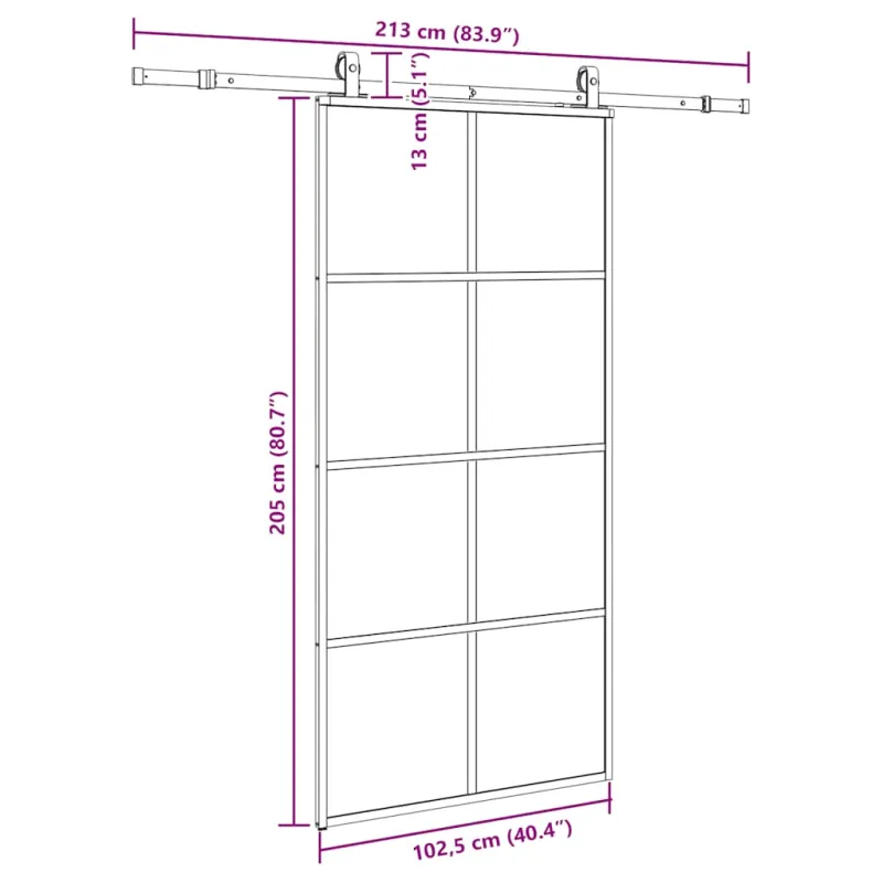 Stumdomos durys su furnitūra, juodos, 102,5x205 cm, ESG stiklas