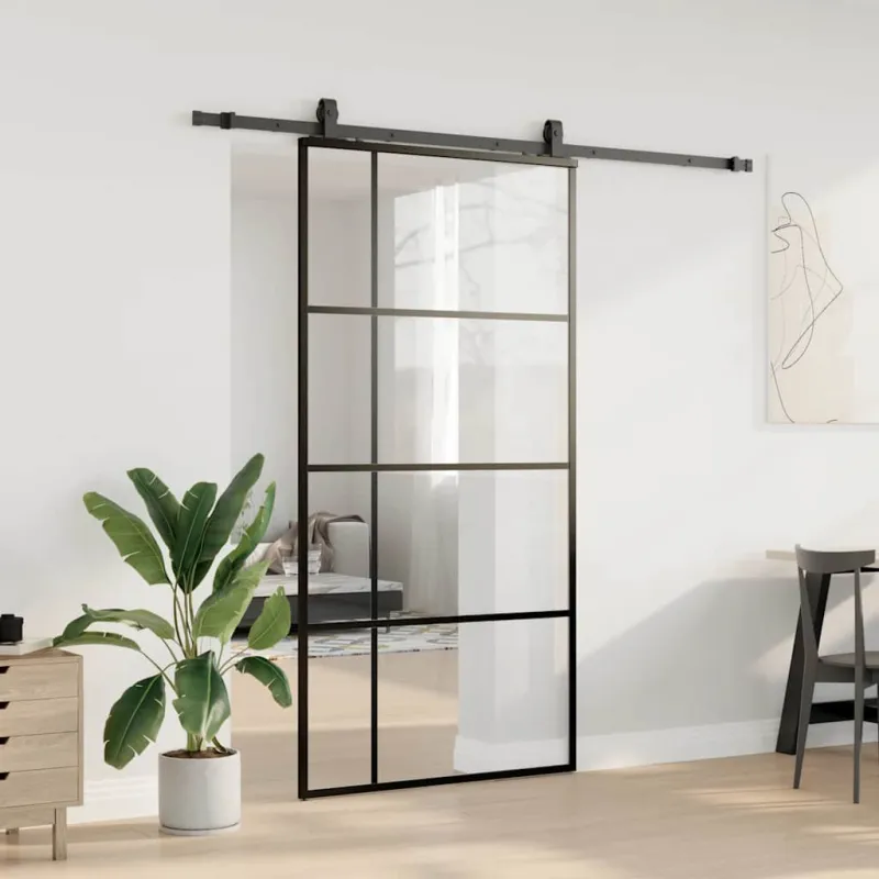Stumdomos durys su furnitūra, juodos, 102,5x205 cm, ESG stiklas
